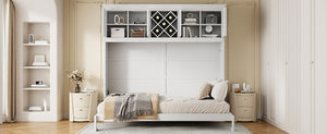 English Elm Queen Murphy Wall Bed with Storage Cabinets and Wine Rack for Small Space Living White LP000879AAK-1