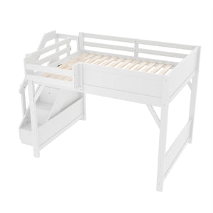 English Elm Twin Low Loft Bed Solid Pine Frame Kids Study Desk Blackboard Storage White Light White W1580S00468