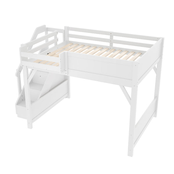 English Elm Twin Low Loft Bed Solid Pine Frame Kids Study Desk Blackboard Storage White Light White W1580S00468