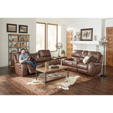 English Elm Achern Brown Leather-Air Nailhead Manual Reclining 3-Piece Sofa Set