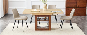 English Elm Scalable Extendable Dining Set Four Chairs Linen Upholstered Walnut Base Modern Black,Walnut,Warm Grey,Wood W1151S04681