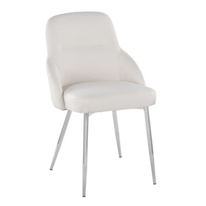 English Elm Chair Set of 2 High Back Faux Leather Dining Seats with Polished Metal Legs White B202S02133