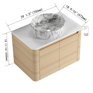English Elm 30'' Wall-Mounted Bathroom Vanity With Ceramic Art Sink & Soft-Close Doors For Modern Spaces W999S00465