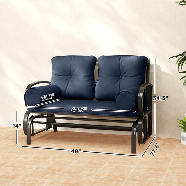 English Elm Double Glider Patio Loveseat with Powder Coated Steel Frame and Cushioned Armrest Pillows T3971P420605