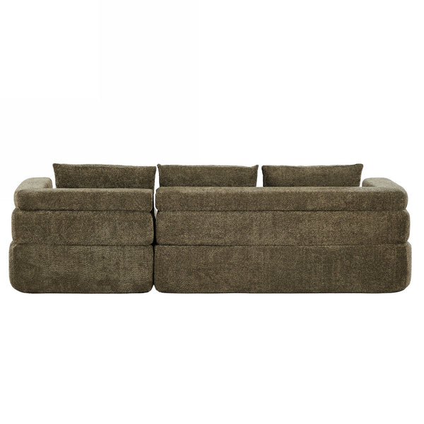 English Elm 106" L-shaped Sectional Sofa Modular Chaise Lounge Neutral Fabric Living Room Olive Green N771P396321L_N771P396322L