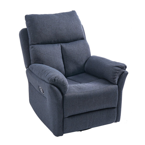 English Elm Manual Swivel Rocking Recliner Dark Blue Linen — 360° Glider, Adjustable Back & Leg Support Comfort W2121P371019
