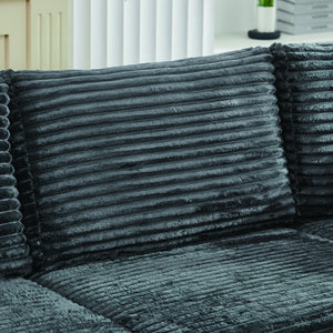 English Elm Corduroy Plush U-Shaped Sectional Sofa with Storage Ottoman, Pet-Friendly Durable Modular Comfort Grey W2915S00064