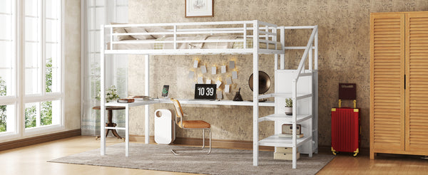 English Elm Full Size Loft Bed With L-Shaped Desk, Wardrobe, Usb, Led Light - Space-Saving Design For All Ages W1580S00133