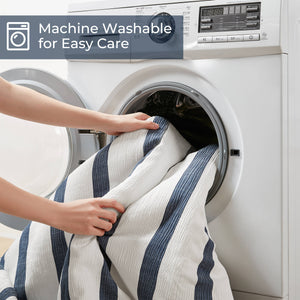 JLA Home Super Listing - Yarn-dyed Merritt striped comforter with woven tonal texture, subtle crinkle, OEKO-TEX quality, all-season cozy Blue AM10-0610