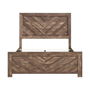 English Elm Rustic Queen Panel Bed with V-Pattern Headboard, 3D Paper Veneer Wood Look, Boxed Easy Assembly Rustic Brown 60.25 L x 39.75 W x 6.5 H B011P250472