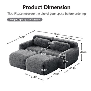 English Elm 80''soft Plush Modular Sectional Sofa with Chaise Deep Seat High Density Foam Living Room Dark Grey W714S01548