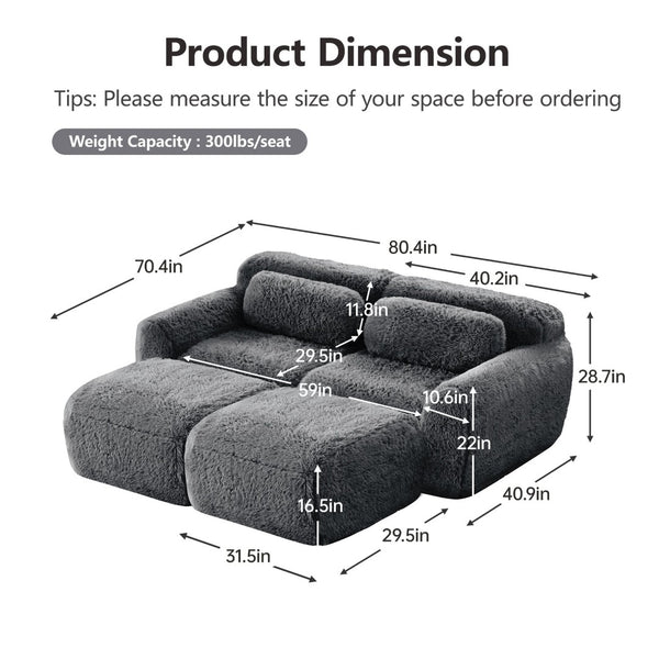 English Elm 80''soft Plush Modular Sectional Sofa with Chaise Deep Seat High Density Foam Living Room Dark Grey W714S01548