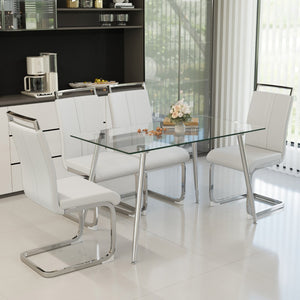 English Elm 51 Inch Tempered Glass Dining Set Seats Four with Chrome Legs and Pu Leather Chairs W2189S00918