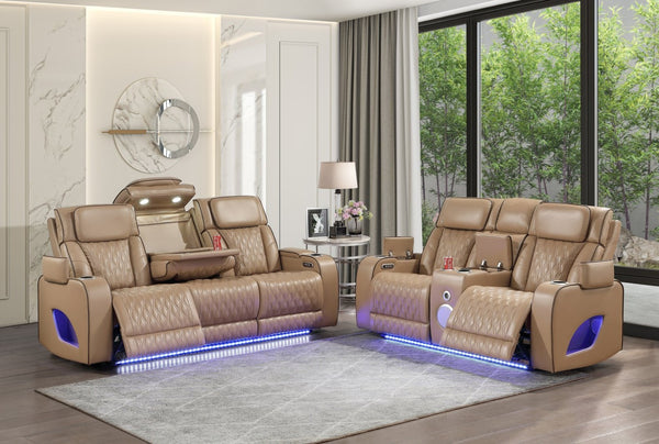 English Elm Fortuner Power Reclining Sofa with Led Lighting Massage Faux Leather Home Theater B009P439072