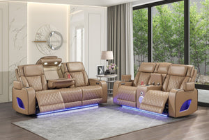 English Elm Fortuner Power Reclining Sofa Set with Led Lighting Massage and Faux Leather B009S02222