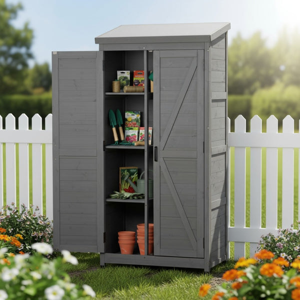 English Elm Outdoor Cedar Wood Vertical Storage Shed with Metal Roof for Garden Tools W2640P262538