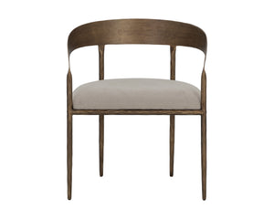 Sunpan Zanatta Dining Armchair – Handcrafted Antique Brass Frame with Unique Hammered Metal Detailing Zenith Taupe Grey