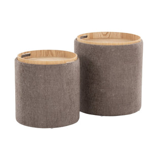 English Elm Tray Contemporary Nesting Ottoman Set – Versatile Brown Fabric & Natural Wood For Stylish Living Spaces B202P223747-GIGA