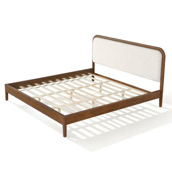 English Elm King Acacia Wood Platform Bed Curved Upholstered Headboard Scandinavian Bedroom N758K518081N