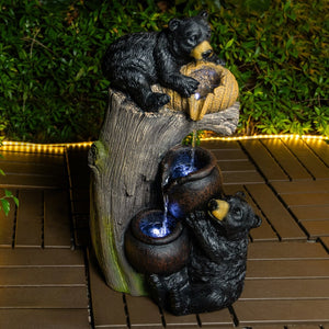 English Elm Outdoor Rustic Barrel Resin Fountain with Led Lights Farmhouse Waterfall Patio Decor W5397P453894