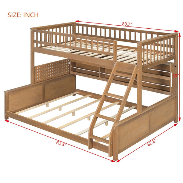 English Elm Twin Xl Over Queen Bunk Bed with Led Lighting Shelving and Pegboard Pinewood Frame Brown LT000280AAP