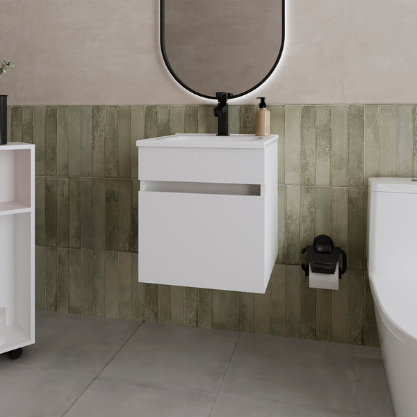 English Elm Newell White Vanity Sink Cabinet with Large Storage & Open Shelves, Engineered Wood, Durable Finish B092P360643