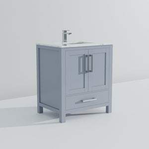 English Elm Dark Grey 30" Bath Vanity with Carrara Marble Top, Soft-Close Drawer, Chrome Faucet, Storage Slate B2731P258999