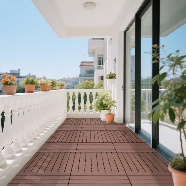 English Elm New Interlocking Polypropylene Patio Floor Tiles 44 Piece Set for Balcony Poolside Use Red+Brown W3022P251875