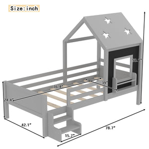 English Elm Full Bunk Bed with Trundle Bookshelf Storage Pine Frame Car Design for Kids Gray W1580S00294