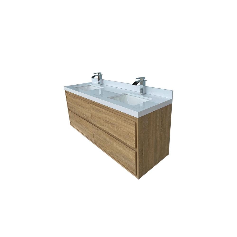 English Elm 60"w Floating Double Sink Vanity White Stone Top Soft Close Drawers Bathroom T3785S00019