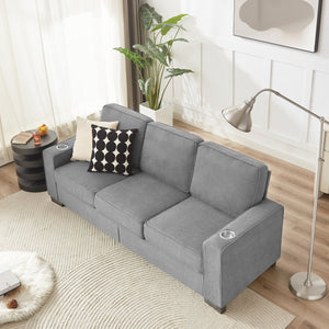 English Elm 83.86"Snowfleece Luxurious 3-Seater Sofa with High-Density Sponge & Spring Support, Cozy Velvet Gray W1359P215068