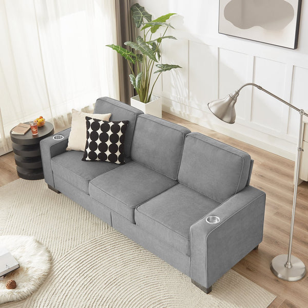 English Elm 83.86"Snowfleece Luxurious 3-Seater Sofa with High-Density Sponge & Spring Support, Cozy Velvet Gray W1359P215068