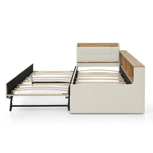 English Elm Twin Size Velvet Daybed With Trundle, Storage Headboard & Wireless Charging - Stylish & Functional! W1413S00111-GIGA