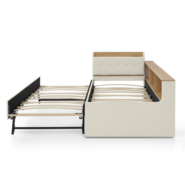 English Elm Twin Size Velvet Daybed With Trundle, Storage Headboard & Wireless Charging - Stylish & Functional! W1413S00111-GIGA