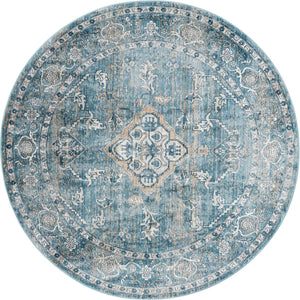 Unique Loom Newport Ochre Machine Made Border Rug Blue, Light Brown/Light Blue 7' 1" x 7' 1"