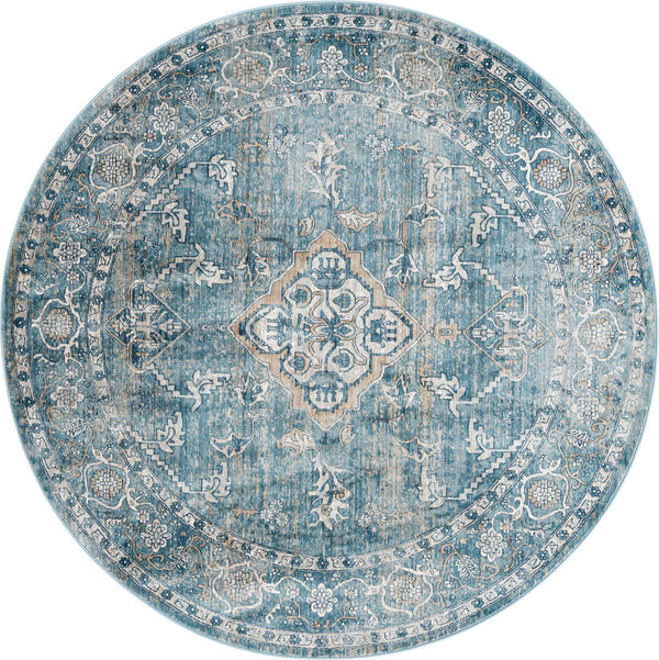 Unique Loom Newport Ochre Machine Made Border Rug Blue, Light Brown/Light Blue 7' 1" x 7' 1"