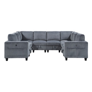 English Elm 8-Piece Modular Sectional Sofa with Hidden Storage, Side Pockets & Charging Ports in Corduroy Fabric Dark Gray 26 L x 29 W x 15.75 H B011S01083