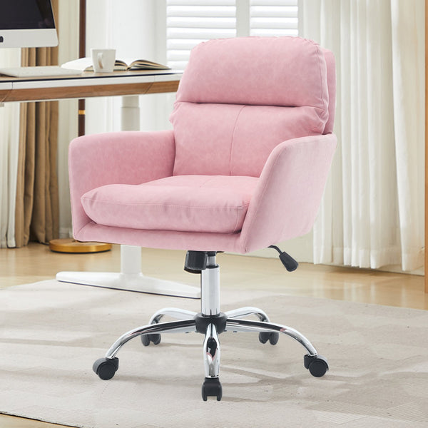 English Elm Artificial Pu Leather Office Chair Ergonomic Foam Cushion Adjustable Height Modern Desk Seat Pink W2311P409614