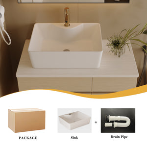 English Elm 31.5 Inch Wall Mounted Bathroom Vanity with Ceramic Vessel Sink and Soft Close Storage W3136S00079