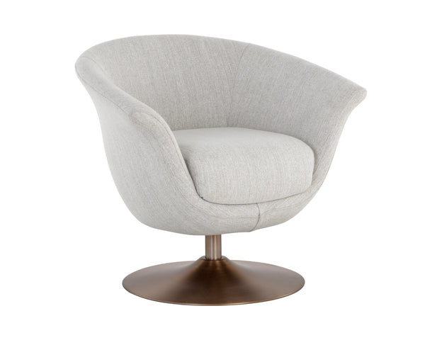 Sunpan Carine Swivel Lounge Chair - Mid-Century Elegance with Contemporary Curves and Antique Brass Base Mina Taupe