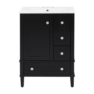 English Elm 24-inch Matte Bathroom Vanity Rubberwood Cabinet with Ceramic Sink and Soft-close Drawers Black N729P377516B