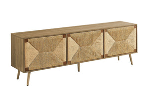 English Elm Tv Stand 72 Inch Mid-Century Console with Ample Storage, Solid Wood Legs, Cable Management, Stylish Finish Walnut 75 L x 19 W x 6 H B2710P287032