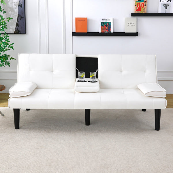 English Elm The 67-inch PVC multi-functional sofa bed with cup holder and one-click fold, space-saving comfort for guests White W3371P347648