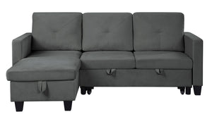 English Elm Novella Velvet Sleeper Sectional with Reversible Chaise and Hidden Storage for Small Spaces Dark Gray B2749S00120