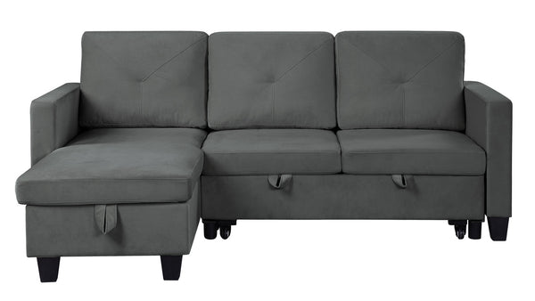 English Elm Novella Velvet Sleeper Sectional with Reversible Chaise and Hidden Storage for Small Spaces Dark Gray B2749S00120