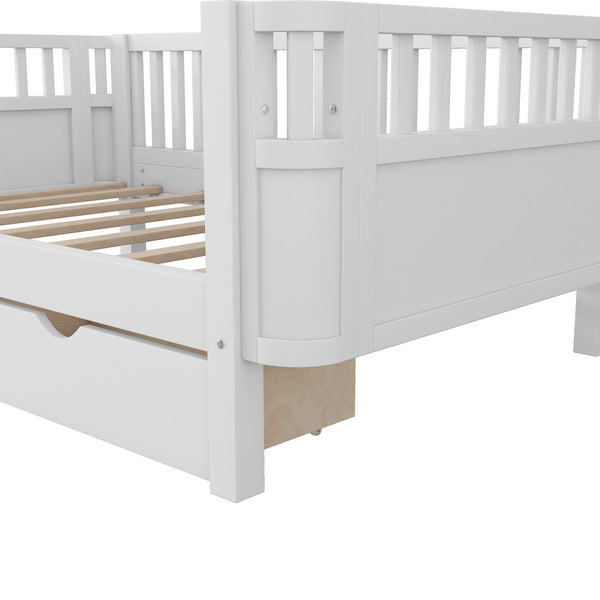 English Elm Twin Solid Wood Platform Bed with Guardrail for Kids, Low-Profile Sturdy Pine Frame, Safe Sleep Solution White 69.69 L x 18.5 W x 7.68 H W2593P331678