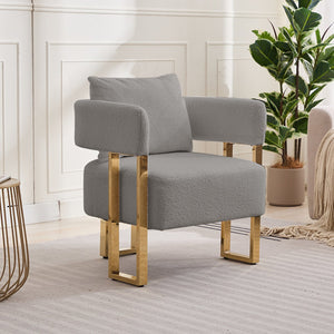 English Elm TS Teddy fleece upholstered decorative chair with gold metal legs, ergonomic plush seat for comfort and style Grey W2311P237967