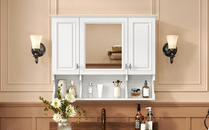 English Elm 35'' Modern Wall-Mounted Medicine Cabinet with Mirror, Hidden Storage and Open Shelves for Bath White N710P209443K