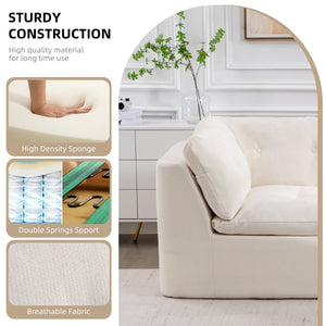 English Elm Modern Chenille Cloud Sectional with Ottoman Deep Sink Modular L Shaped Living Room Sofa Beige+White W2379S00001