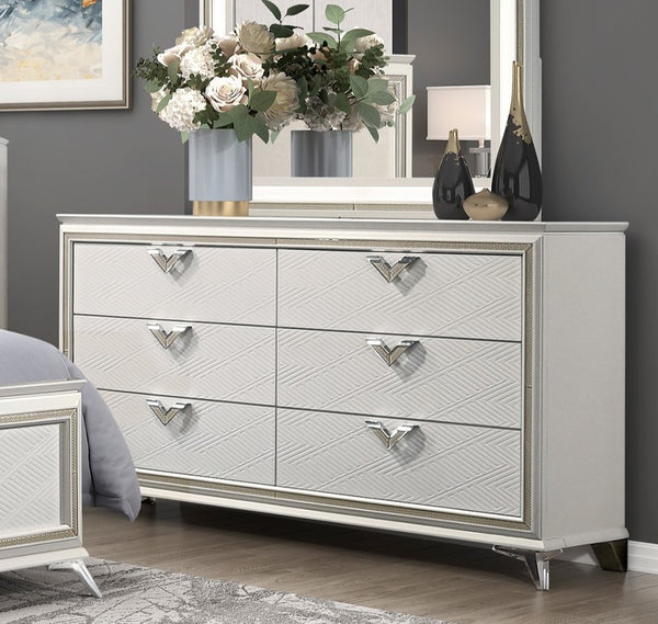English Elm Antique 6-Drawer White Dresser 65" Modern Luxury Bedroom Storage Vintage-Inspired Solid Design B011P270974